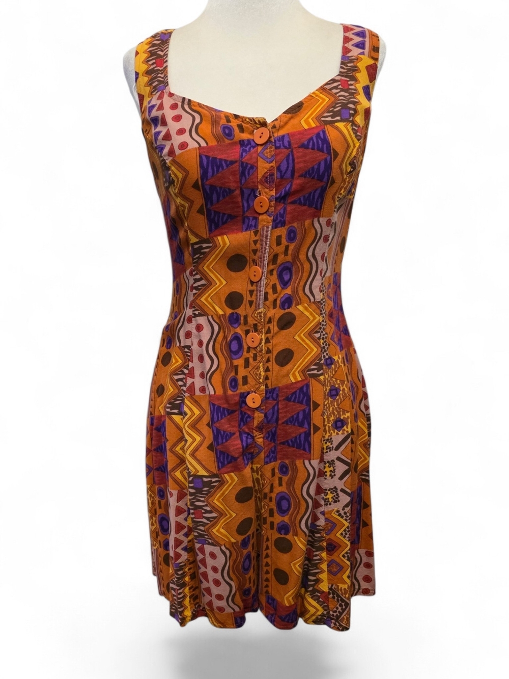 Basic Edition Sleeveless 90's Tribal Print Romper in Orange and Purple